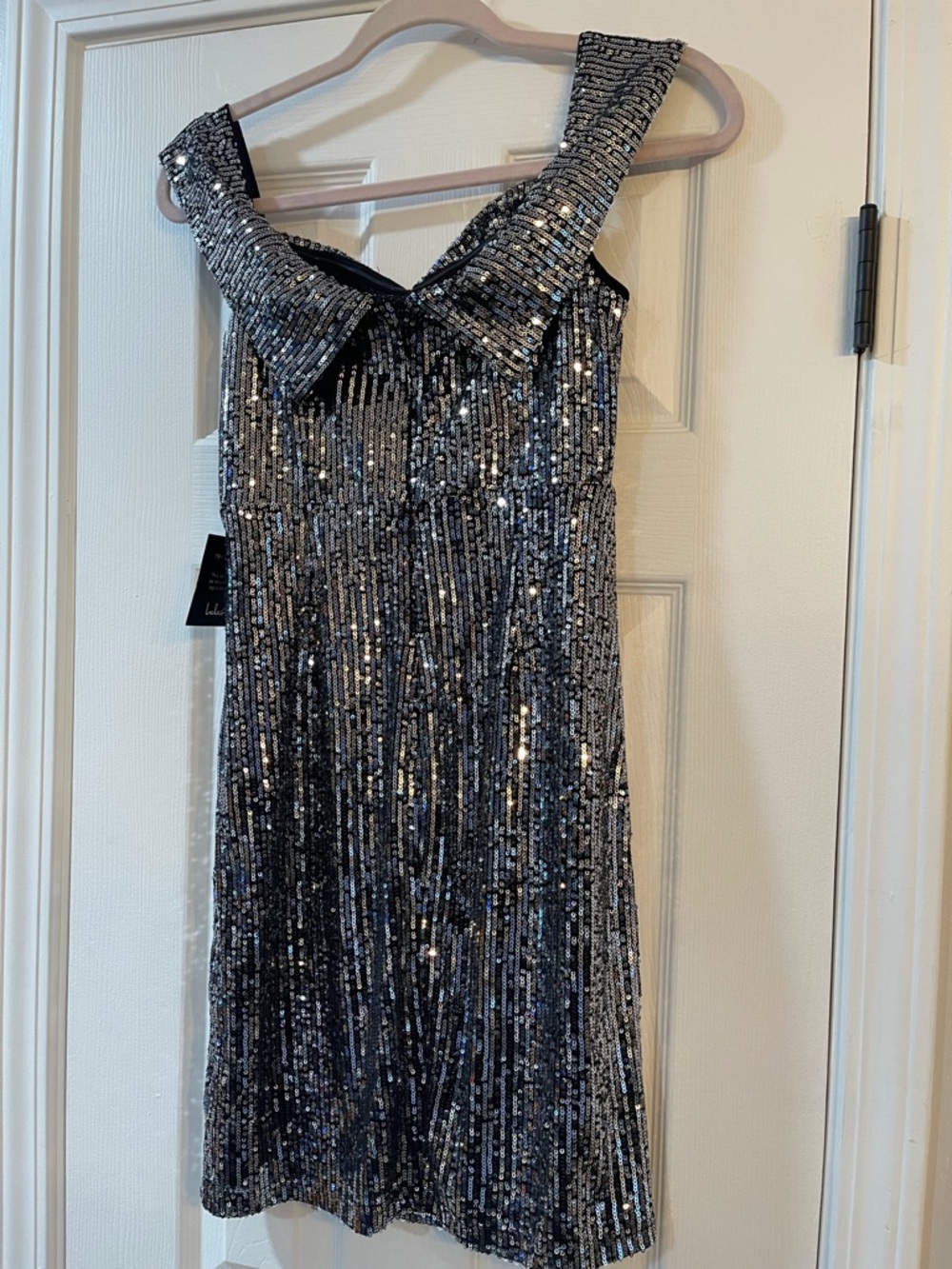 Lulu's Silver One-Shoulder Sequin Cocktail Dress - Picture 2 of 4